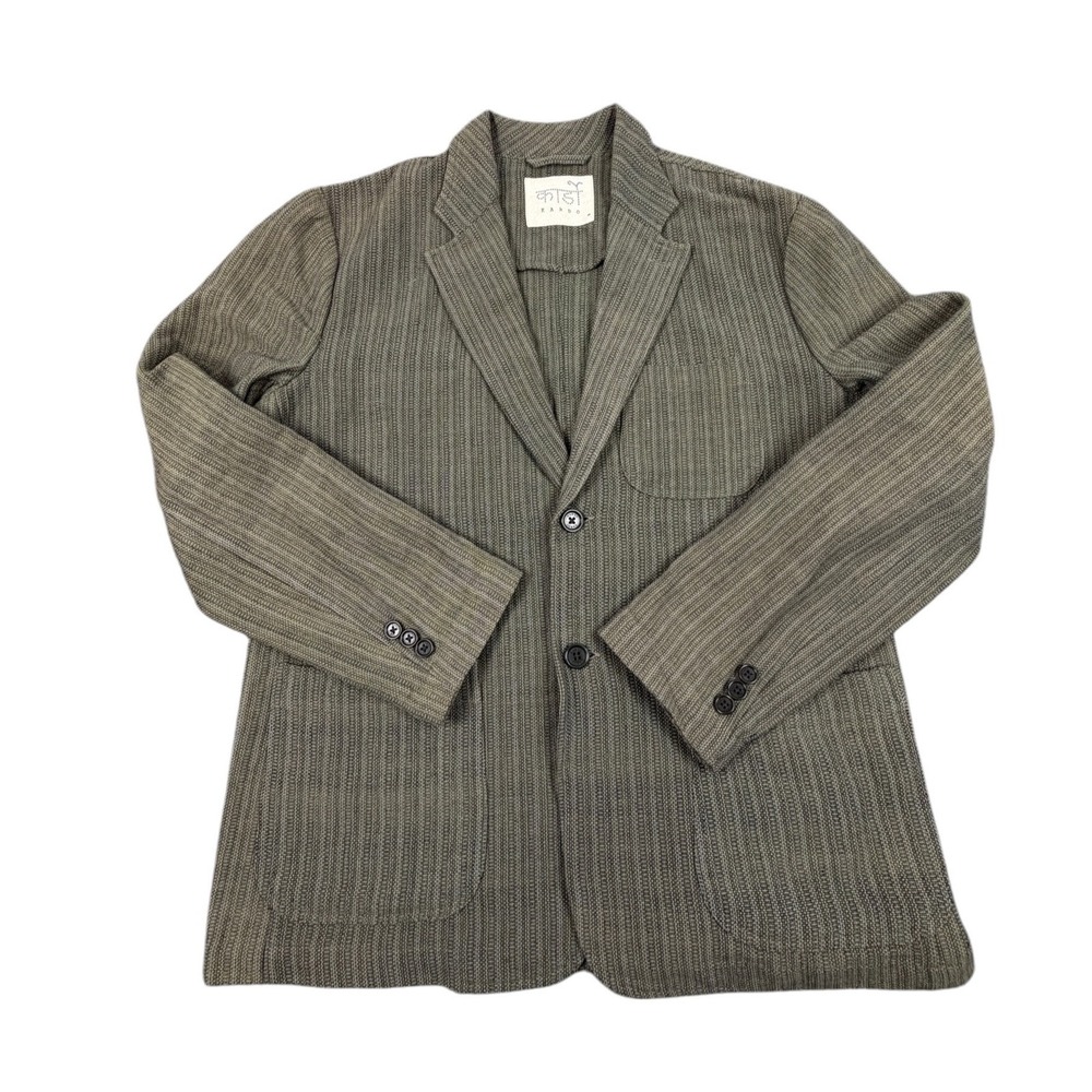 Kardo Hugh Mens Hand Woven Blazer India Textured Striped Green Brown 44R M